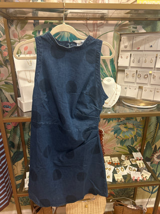 Denim Polka Dot Side Pleated Dress