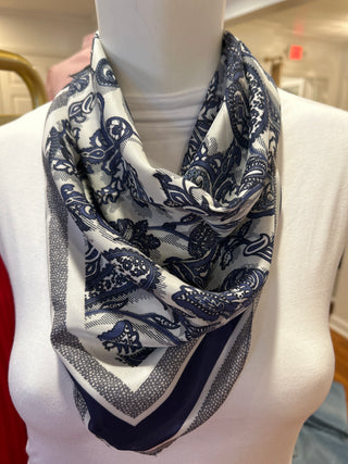 Navy & White Silk Scarf