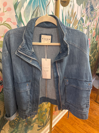 Denim Jacket with Pockets & Waist String