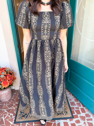 Black Printed Woven Midi Dress