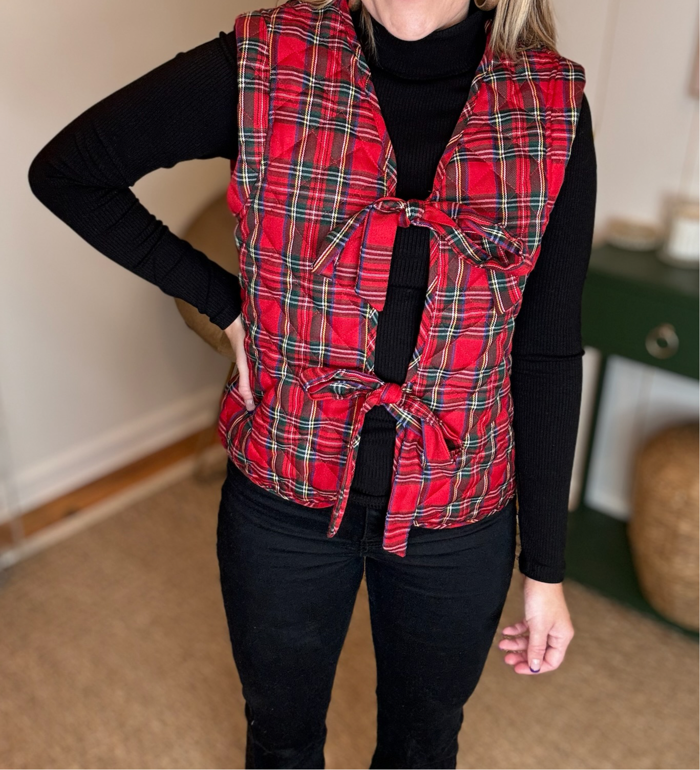 Gingham Bow Front Vest