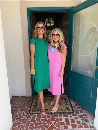 Crew Neck Short Sleeve Midi Dress-Saturday Steal