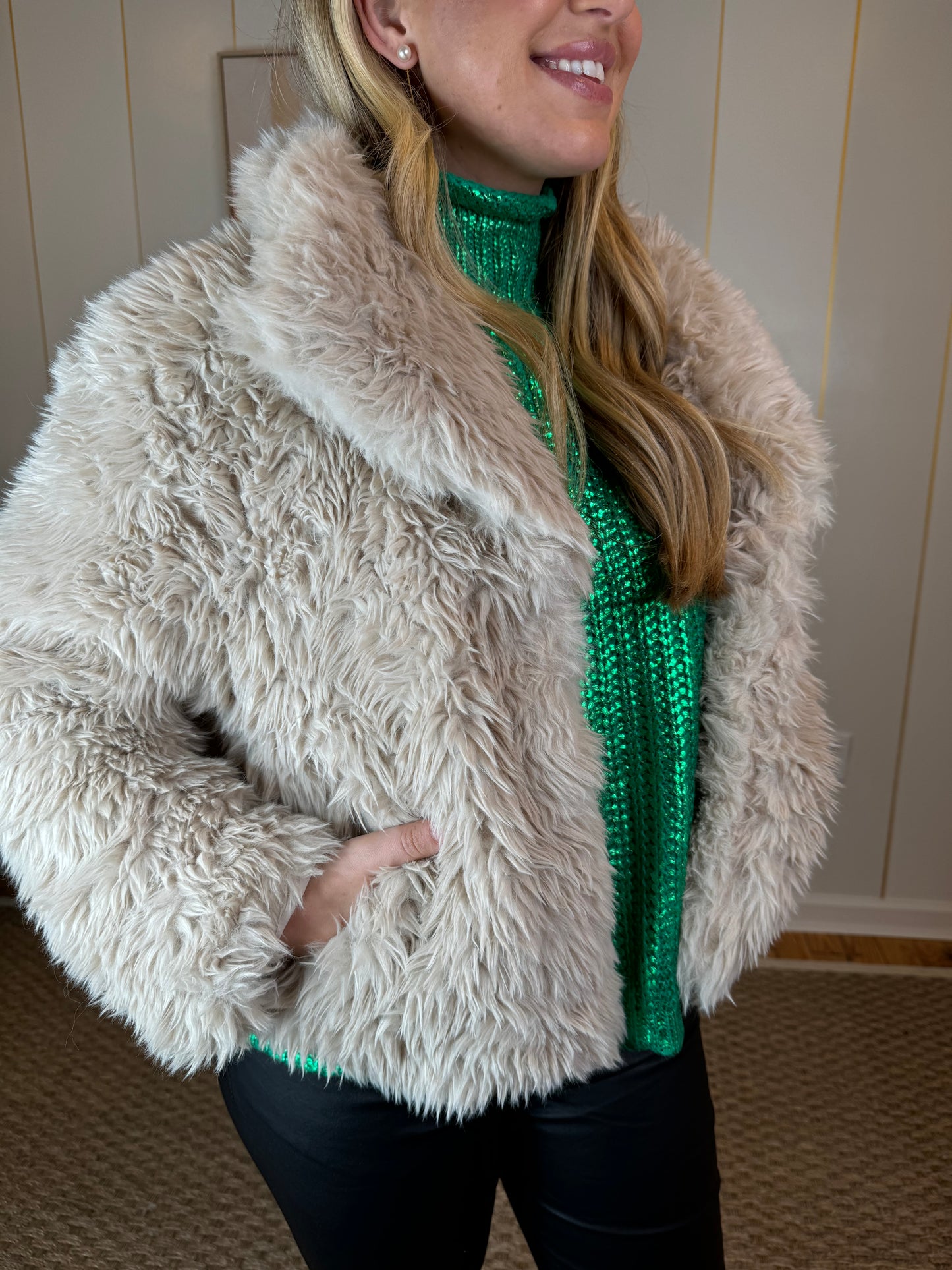 Mid Waist Faux Fur Coat