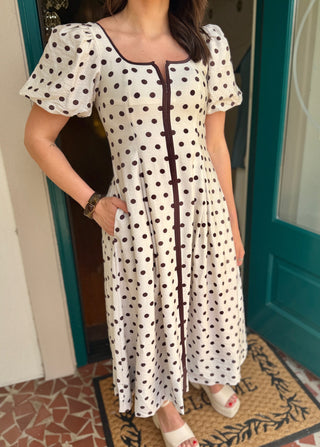 Polka Dot Puffed Sleeve Dress