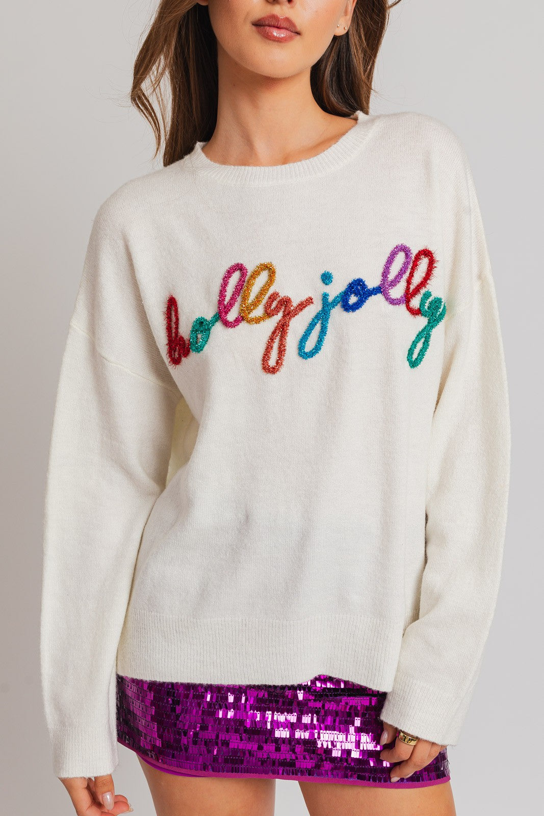 Holly Jolly Glitter Script Sweater PREORDER 11/5
