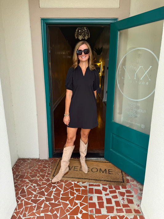 Black Mandarin Collar Dress