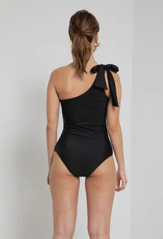 Black One Shoulder Bow Swim Suit