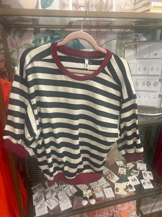 Striped Roundneck Bubble Sleeve Top