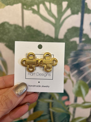 Gold Round Cross Earrings