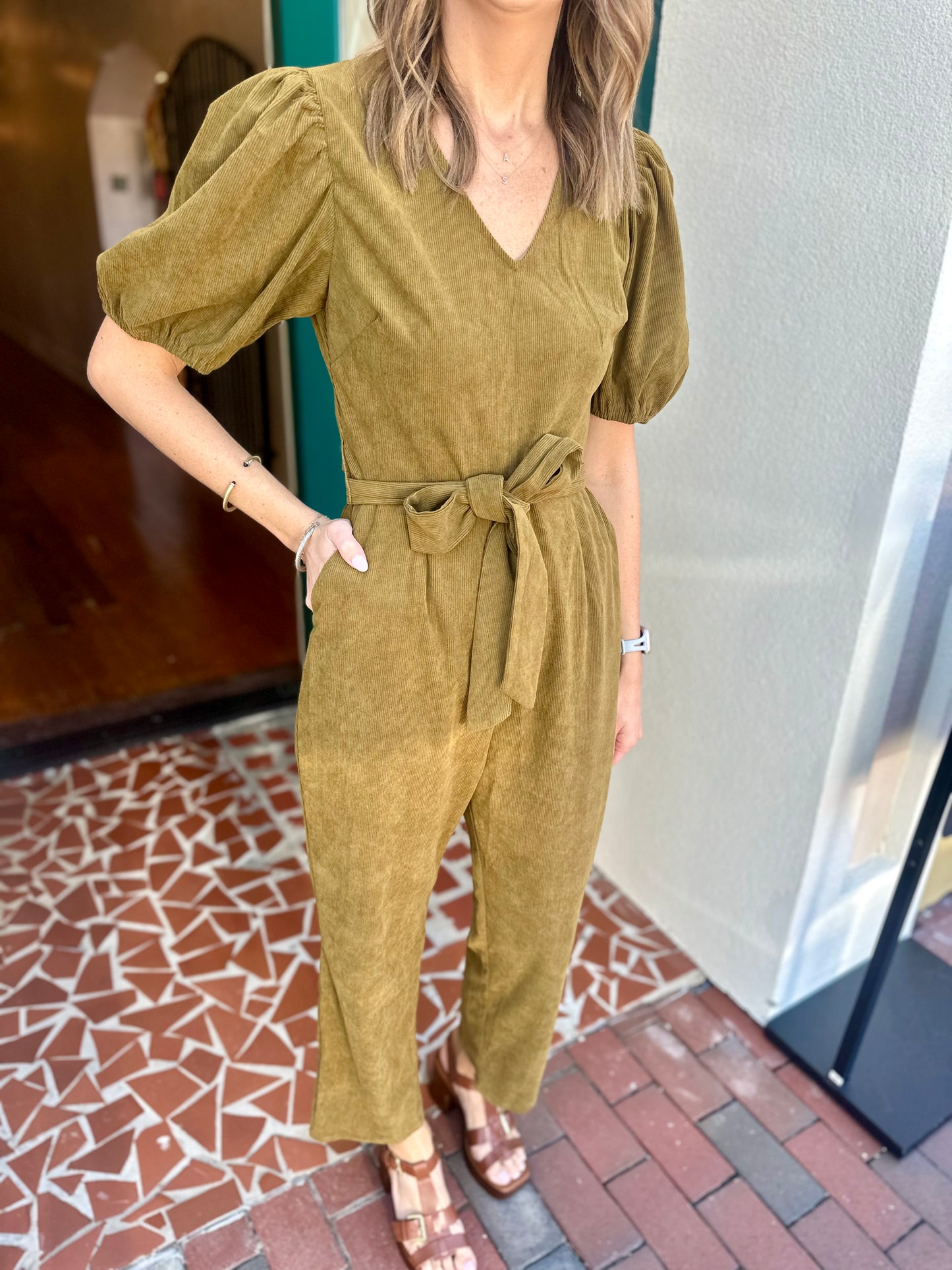 Olive Corduroy Jumpsuit