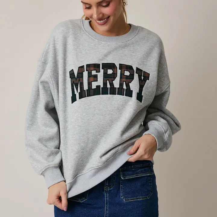 Merry Plaid Letter Sweatshirt
