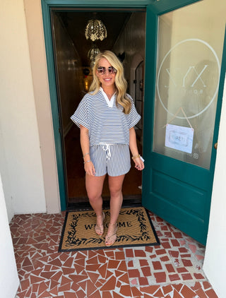 Stripe Collared Shorts Set-Saturday Steal