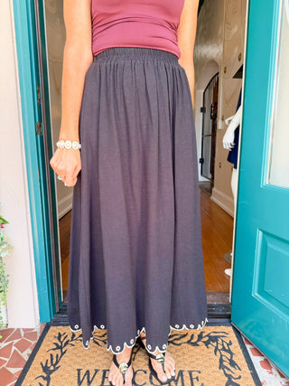 High Waist Scallop Hem Midi Skirt