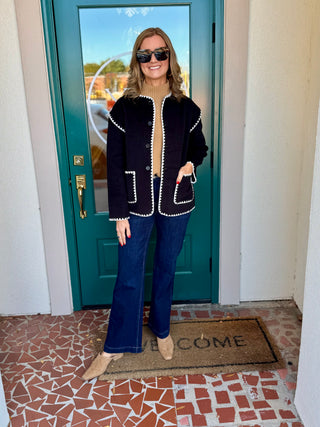 Black Front Pocket Trim Detail Coat