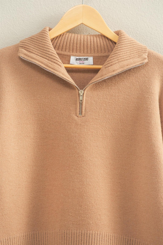 Taupe Half Zip Classic Sweater
