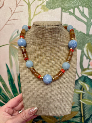 Light Blue Stone Ball & Mix Shape Beaded Necklace