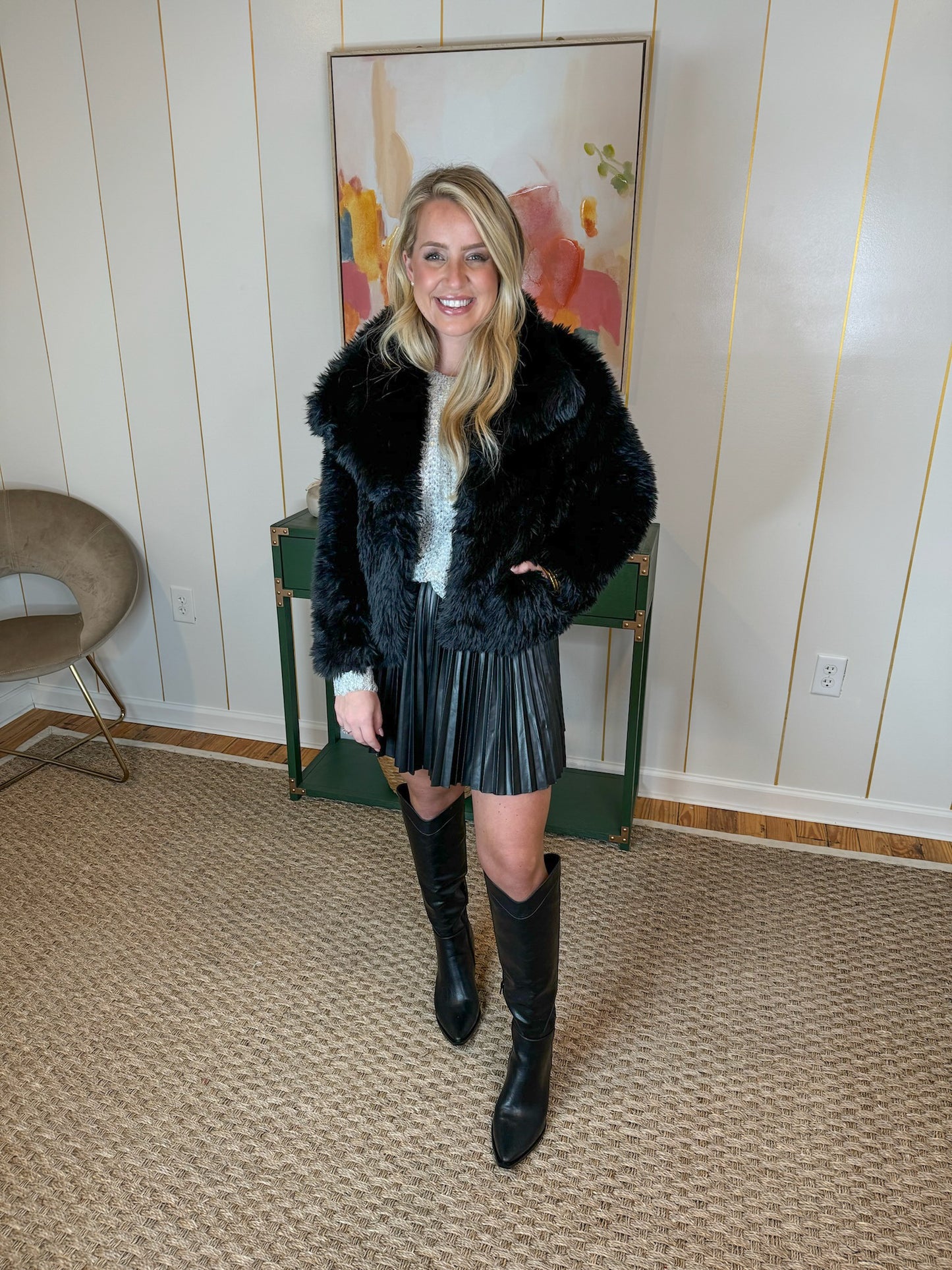 Mid Waist Faux Fur Coat