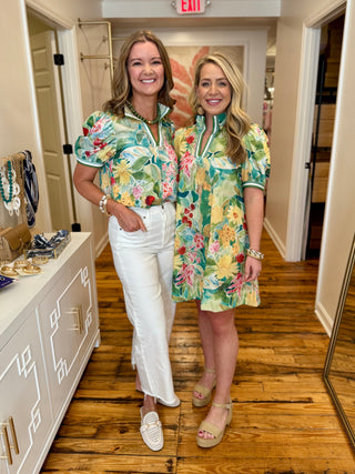 Green Floral Mix Blouse Top