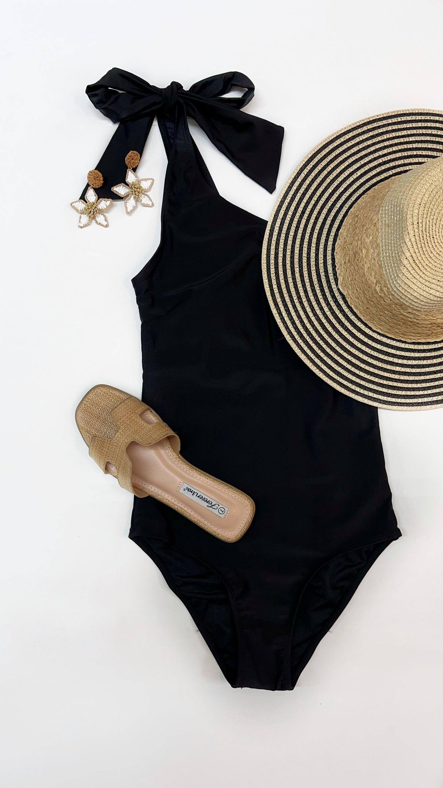 Black One Shoulder Bow Bathing Suit