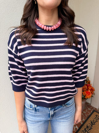 Striped Crewneck Short Sleeve Sweater