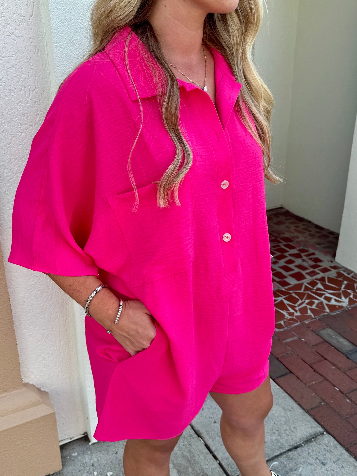 Oversized Button Front Romper- SATURDAY STEAL