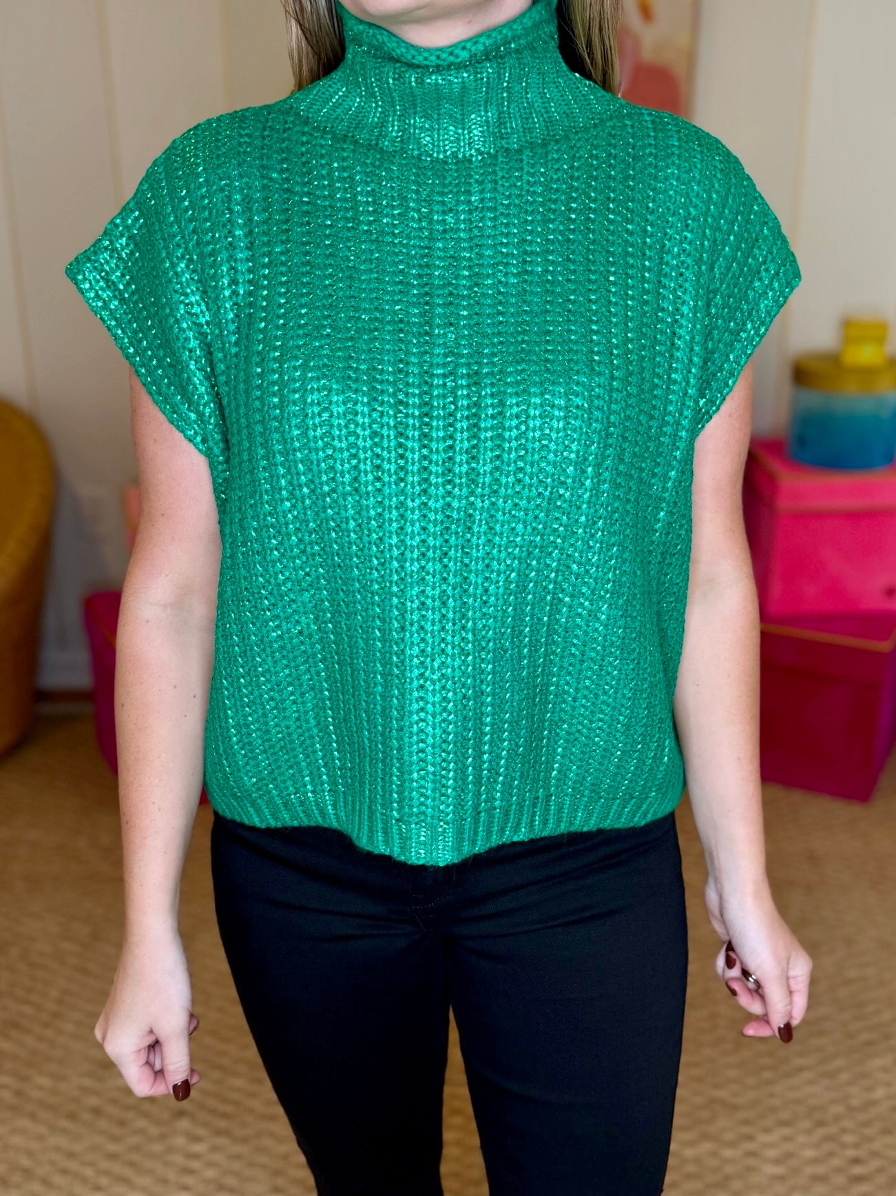Metallic Foil Sweater Top