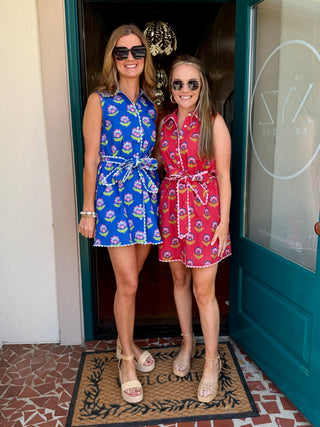 Floral Print Contrast Scalloped Trim Detail Dress