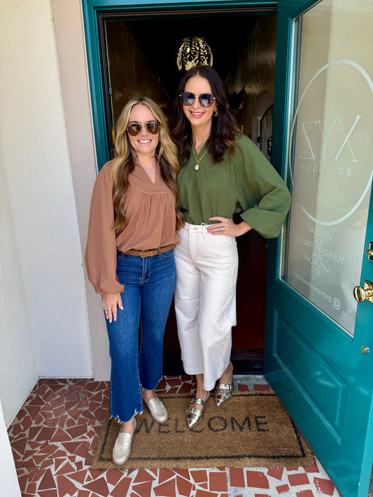 Textured Blouse with Split Neck