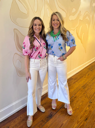 Color Contrast Accent Floral Top