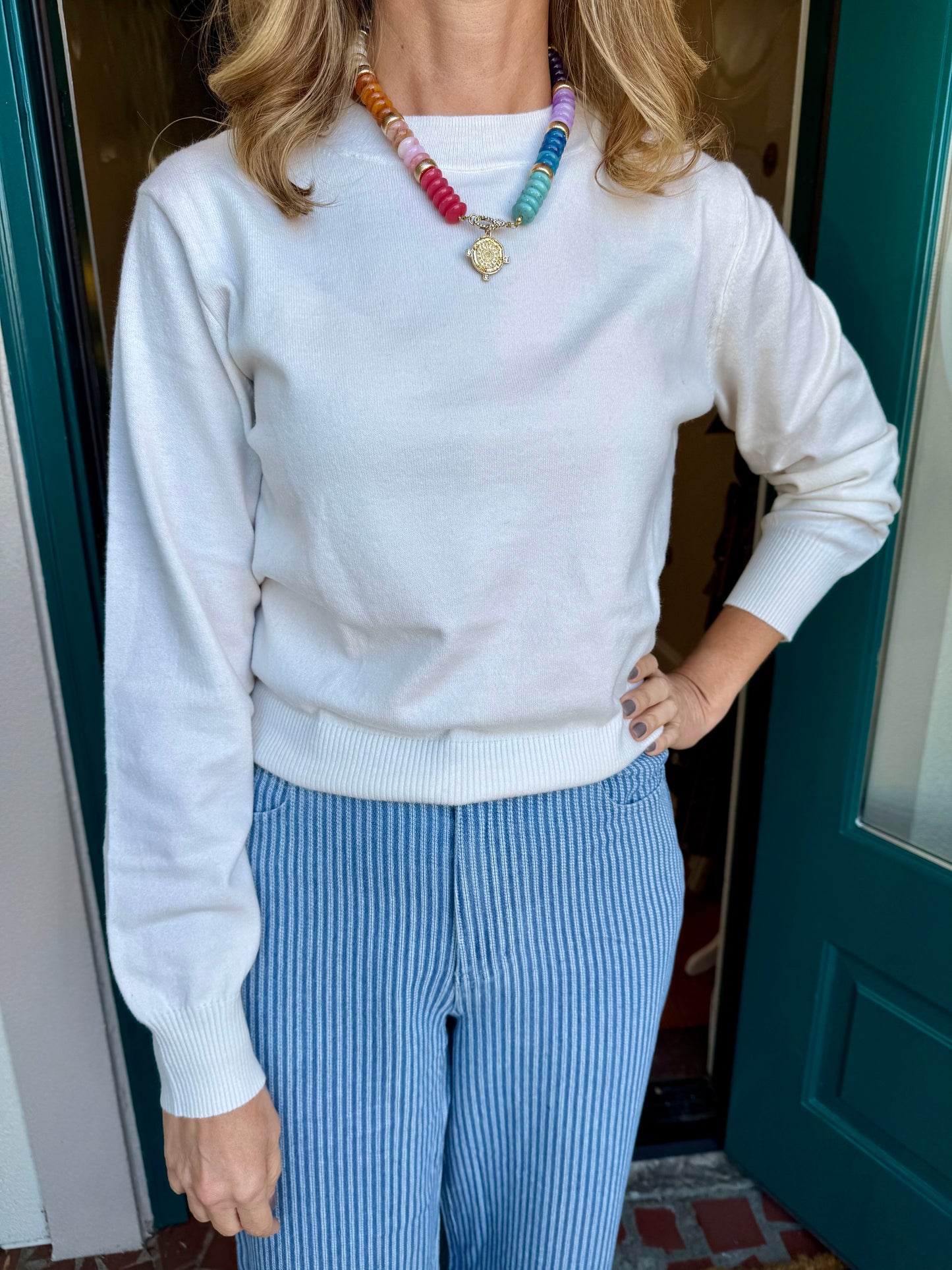 Stripe Pattern Mid-Rise Ankle-Length Denim