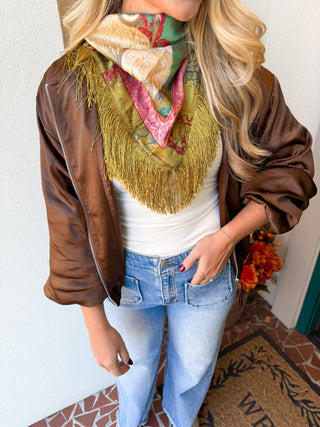 Satin Bubble Hem Zip Up Jacket