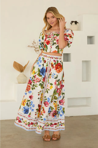 Floral Border Print Midi Skirt