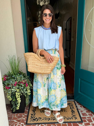 Abstract Pattern Smocked Midi Skirt