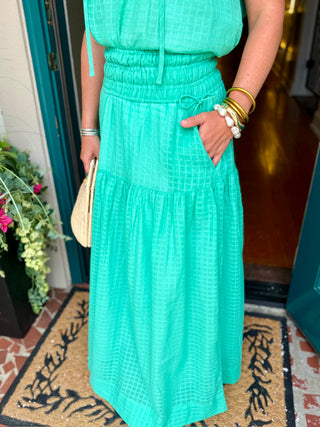 Mint Smocked Waist Maxi Skirt