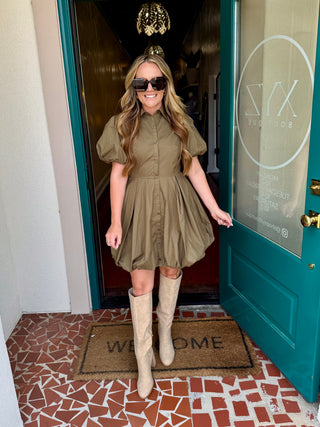 Olive Green Bubble Hem Dress