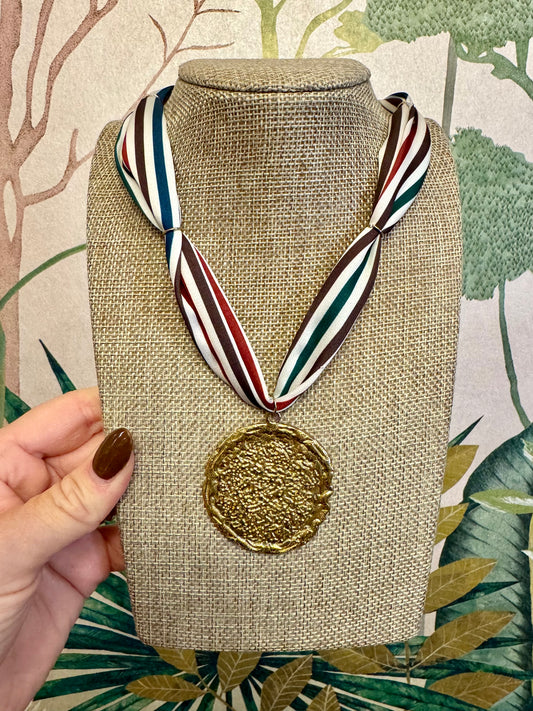 Striped Gold Pendant Scarf Necklace