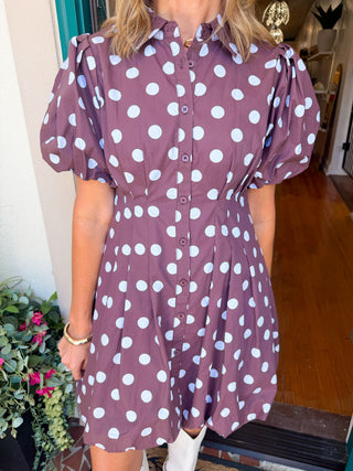 Pleat Detail Polka Dot Balloon Dress