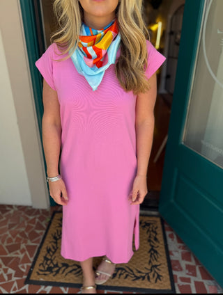 Crew Neck Short Sleeve Midi Dress-Saturday Steal