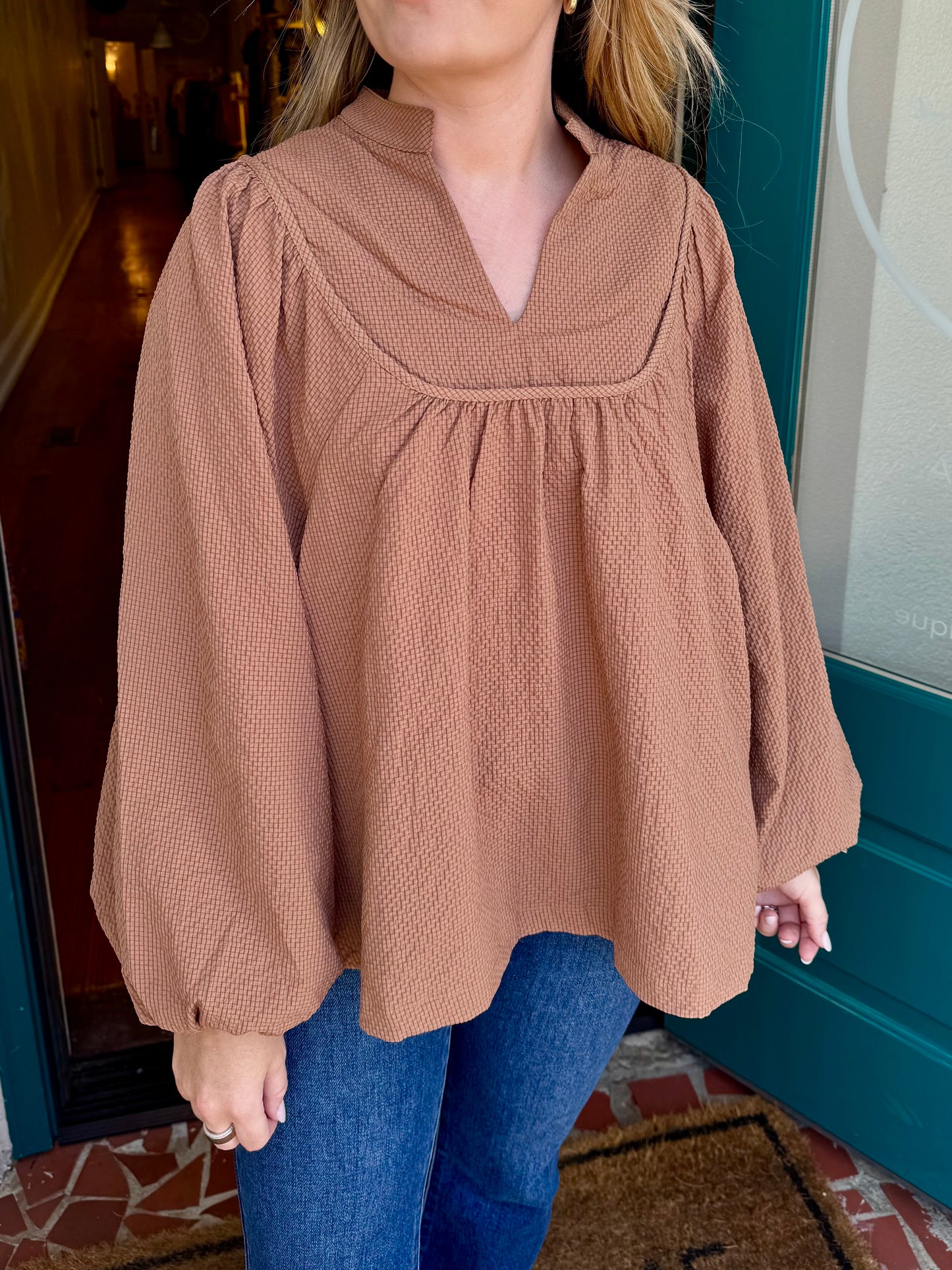 Textured Blouse with Split Neck