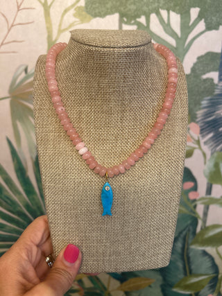Pink with Turquoise Fish Necklace