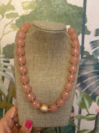 Pink Gold Ball Beaded Necklace