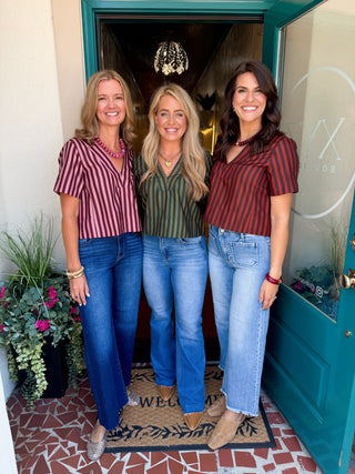Striped V-neck Short Sleeve Top-Saturday Steal