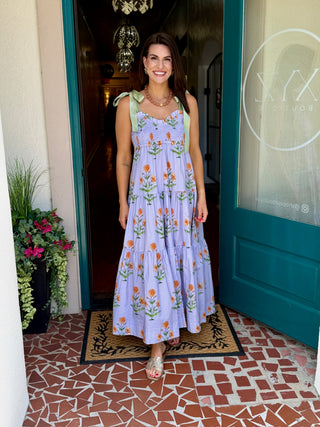 Lavender Floral Sweetheart Maxi Dress