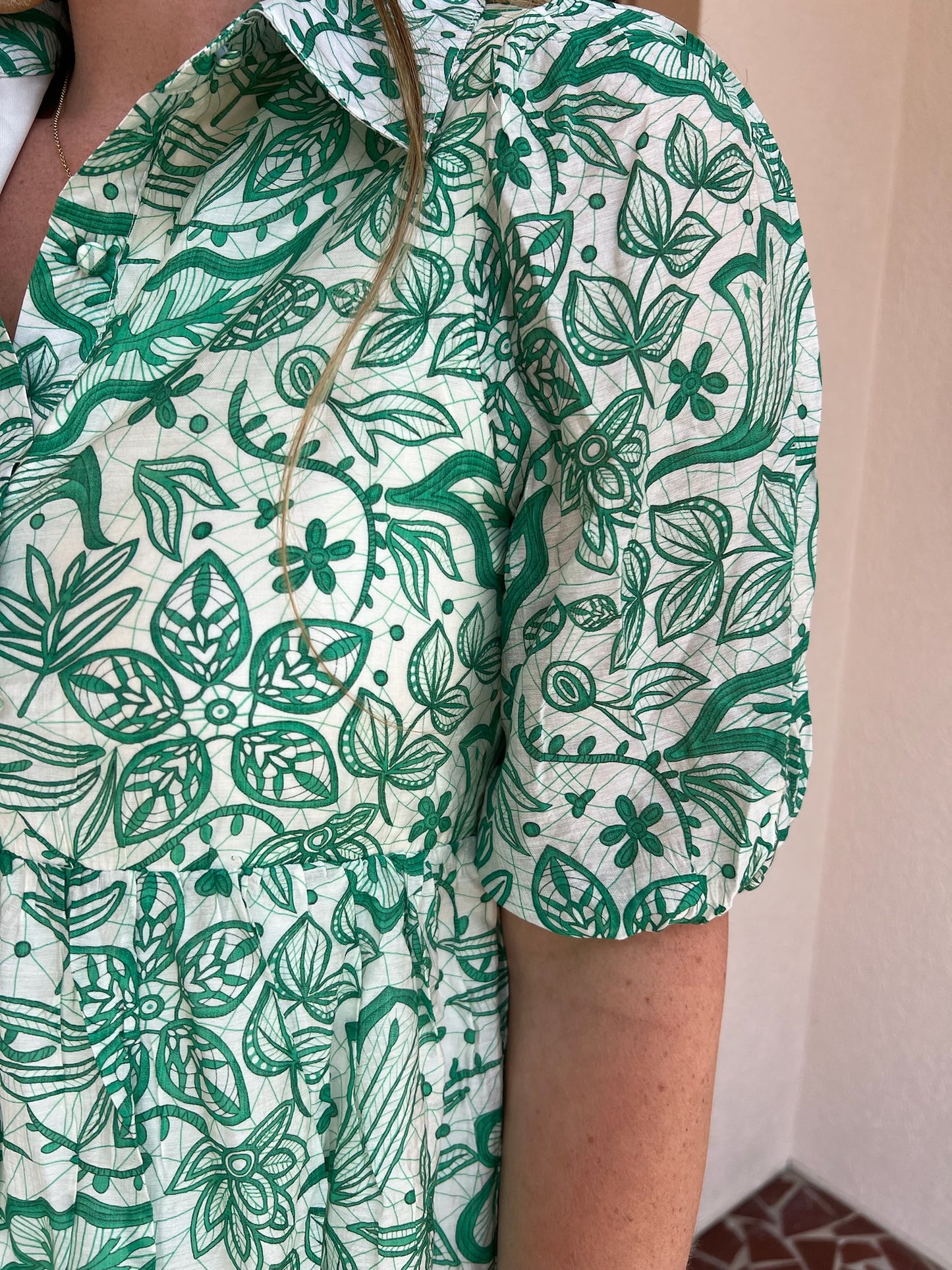 Green Abstract Print Button Up Dress