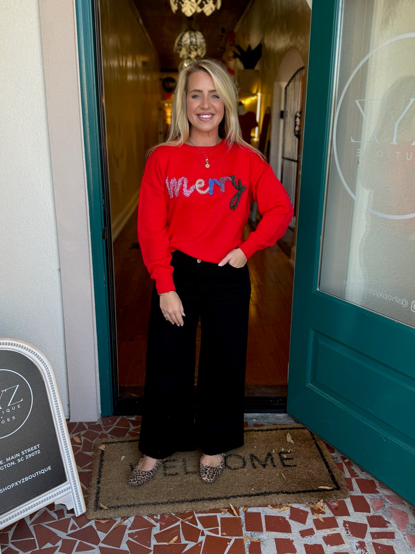 Merry Tinsel Graphic Crew Neck Pullover Sweater