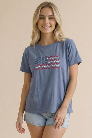 Scalloped Embroidered Flag Tee