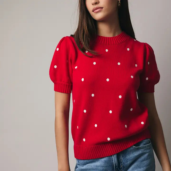 Red Polka Dot Short Sleeve Top