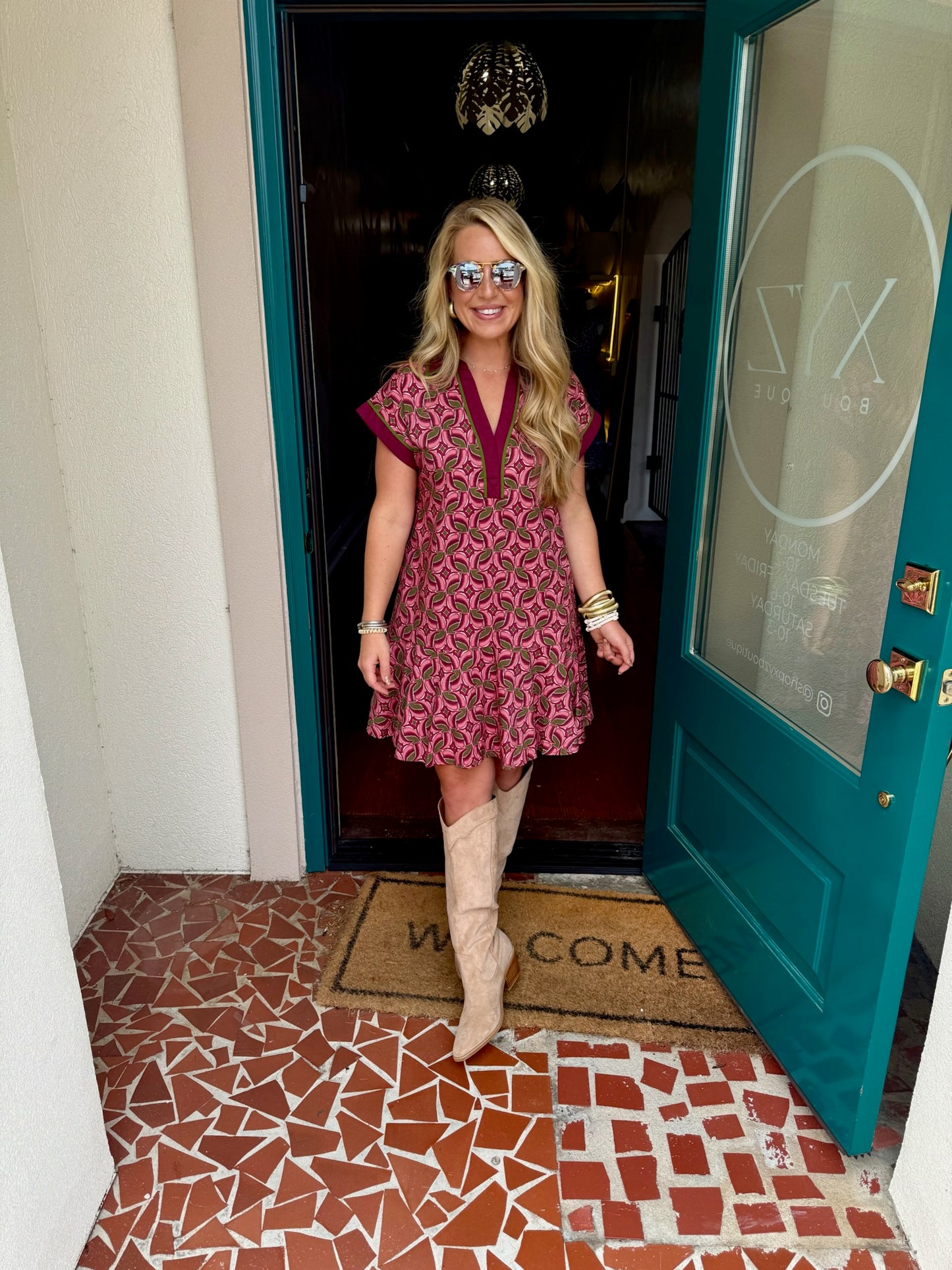 Pink Abstract Patter Flounce Ruffle Dress