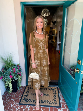 Medallion Pattern Tie Strap Midi Dress