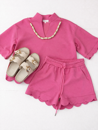 Pink Scalloped Short Set